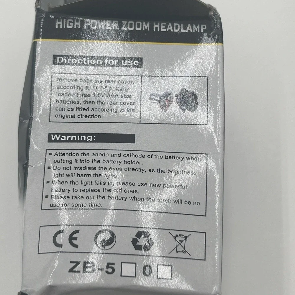 High Power Zoom Headlamp - LED 3 Levels Of Output 170 m Beam Range NEW Tested